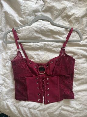 OUTCAST Burgundy Lace Corset Crop Top